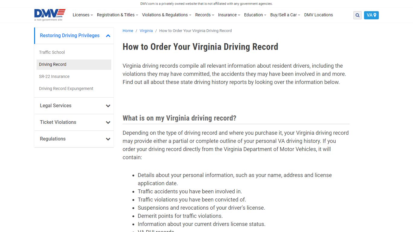 Your Virginia Driving Records Guide | DMV.com