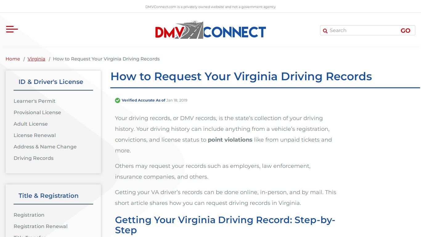 How to Request Your Virginia Driving Records - DMV Connect