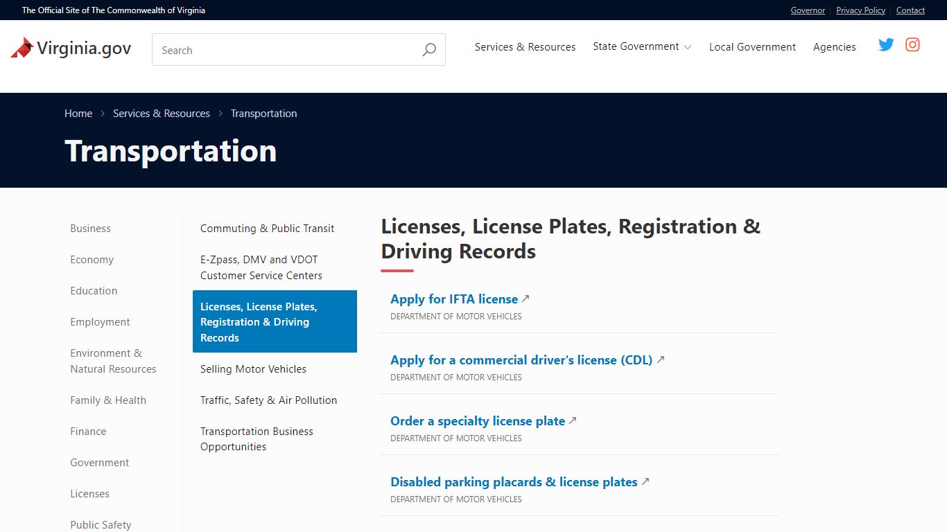 Licenses, License Plates, Registration & Driving Records - Virginia